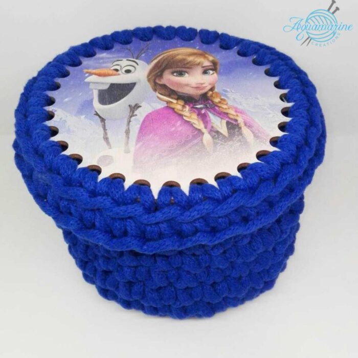 Cesto Decorativo "Frozen" con Coperchio in Legno - Olaf e Anna