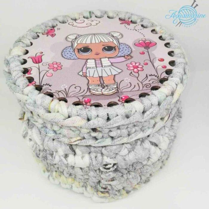 Cesto in Fettuccia Bianco e Grigio (1) Cesto in Fettuccia Bianco e Grigio